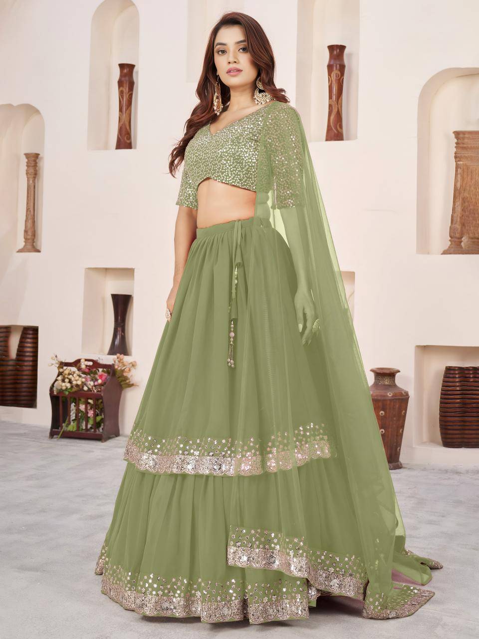 Anchal vol 2 Georgette Olive Lehenga choli manufacturers in Delhi